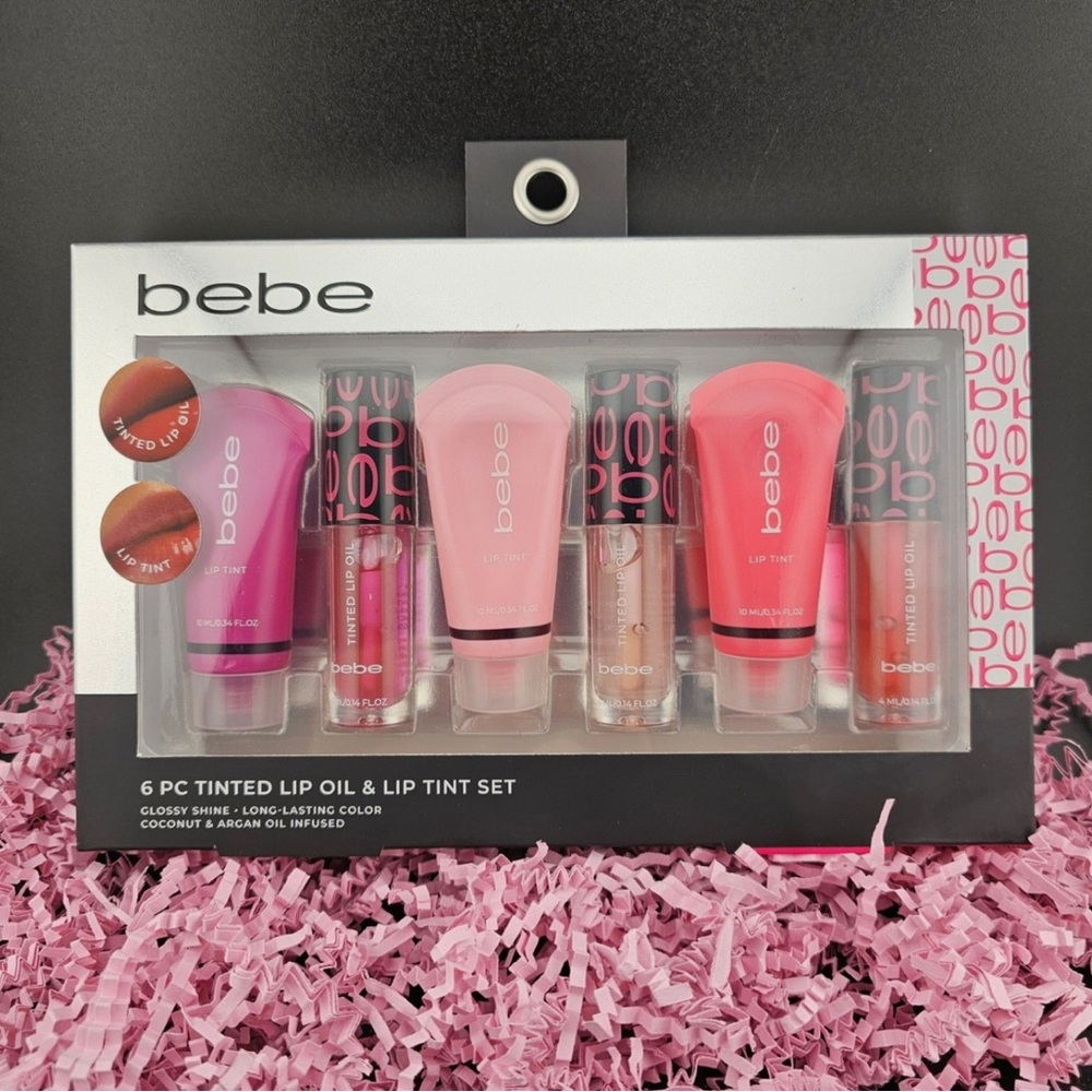 Bebe 6 Piece Tinted Lip Oil & Lip Tint Set Glossy Shine Long Lasting Color New